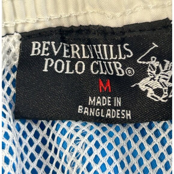Beverly Hills Polo Club Men’s Swim Trunks M Blue White Trim Cargo Pockets Logo - Picture 6 of 16
